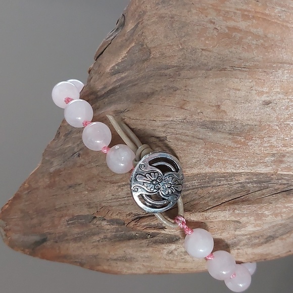Rose Quartz Bracelet, Leather Artisan made by Rust Belt Raised - Picture 7 of 9